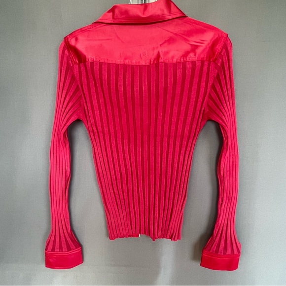 Vintage Wayne Rogers 70% silk and spandex long sleeve collared top with zipper - Picture 9 of 11